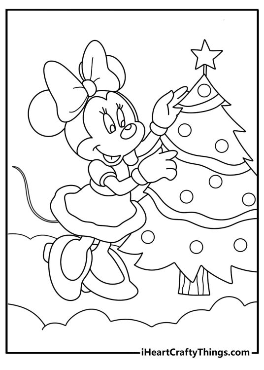 Minnie Mouse Christmas coloring page decorating holiday tree