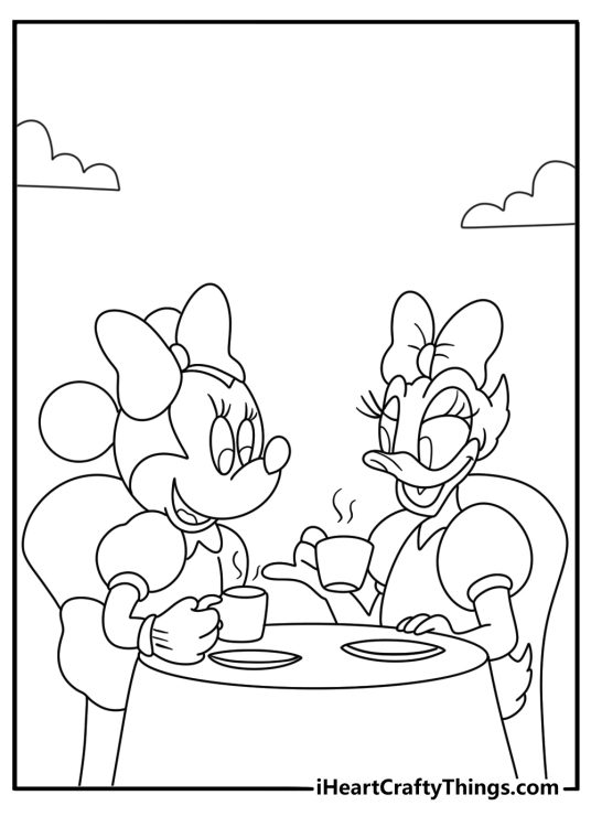 Minnie Mouse tea party with Daisy detailed coloring page
