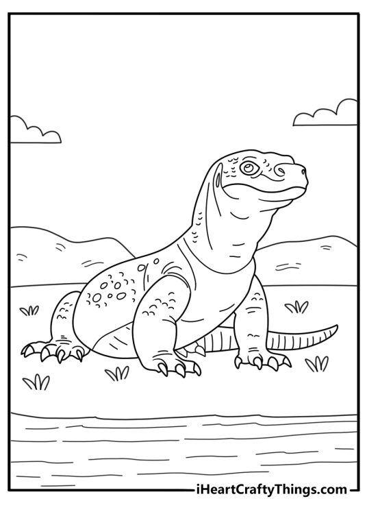 Monitor lizard near river bank wildlife coloring sheet