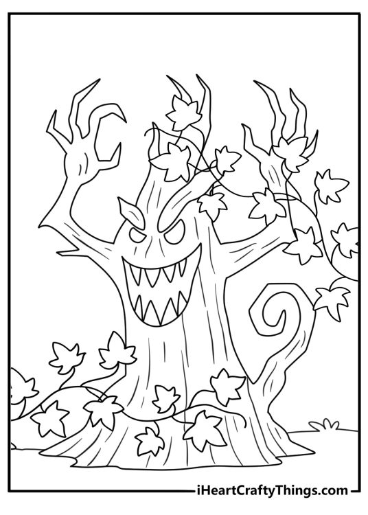 Monster coloring page to print with a shaggy beast tangled in long ivy