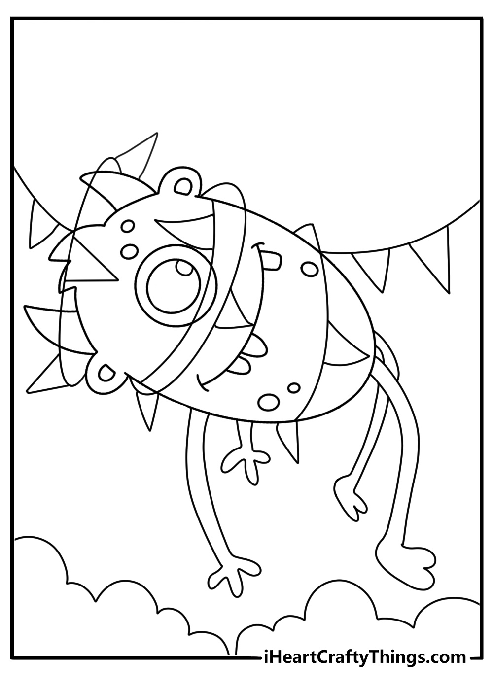 Monster coloring sheets free with a furry monster tangled in streamers