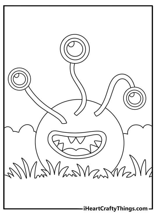 Monster hunter coloring page with a horned beast hiding in tall grass