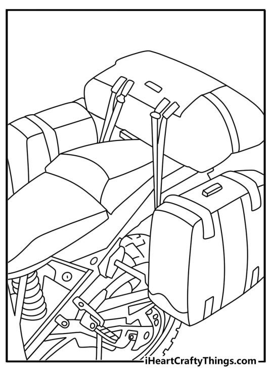 Motorcycle coloring sheet with a touring bike carrying side bags