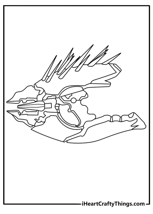 Needler weapon close view with crystal spikes Halo coloring printable