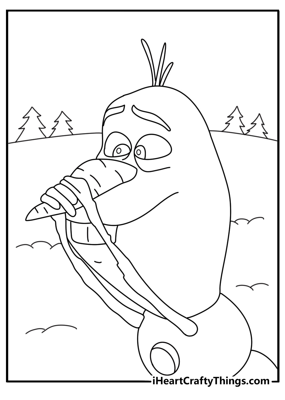 Olaf balancing his carrot nose after it falls off fun printable