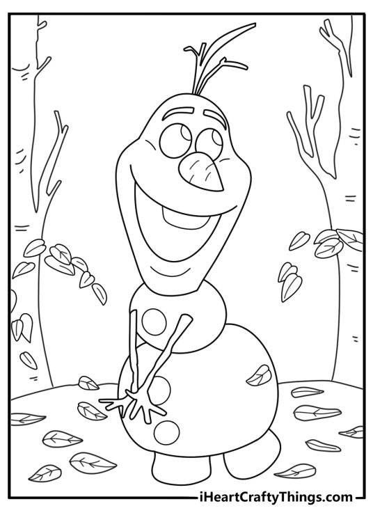 Olaf in autumn leaves learning about seasons coloring page
