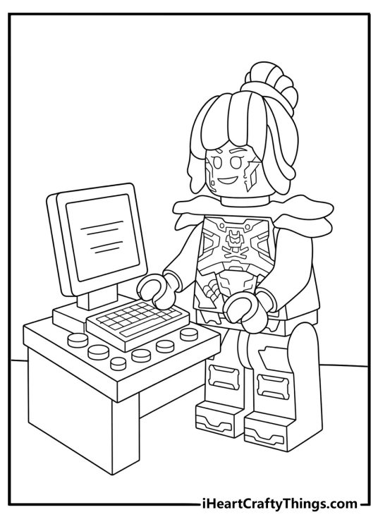 Pixal works at a computer console in this easy printable for kids