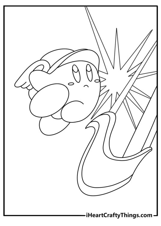 Printable Kirby coloring sheet with Cutter Kirby throwing a sharp blade