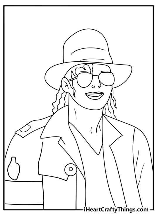 Printable Michael Jackson coloring sheet with the artist wearing aviator sunglasses