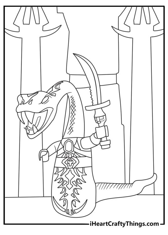 Printable Ninjago scene featuring Pythor beside an ancient snake temple