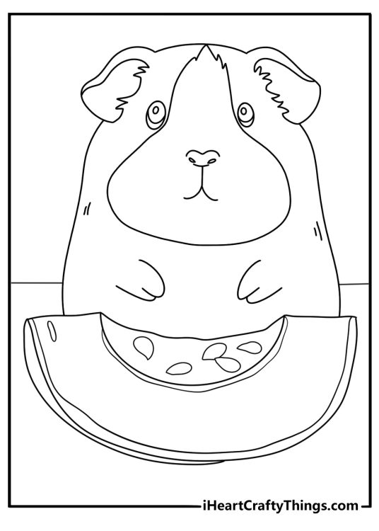 Printable animal coloring page showing a pet near a pumpkin slice