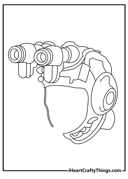 Printable coloring page of a tank crew helmet and binoculars