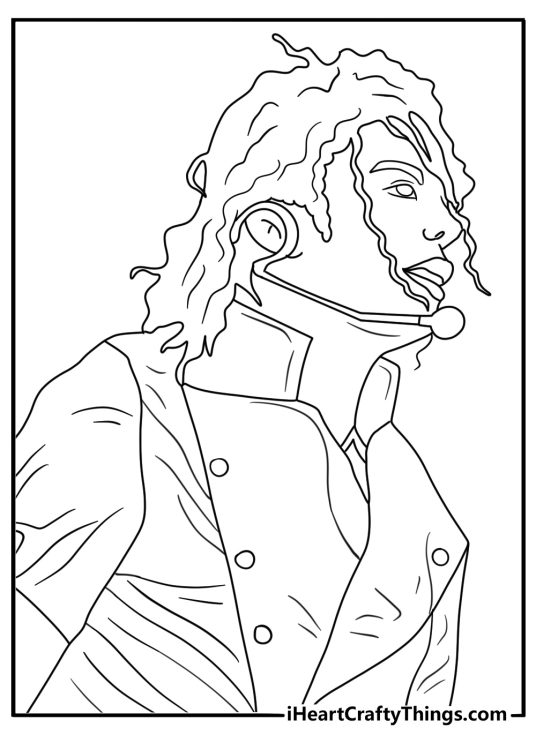 Printable coloring sheet of Michael Jackson singing into a headset on tour
