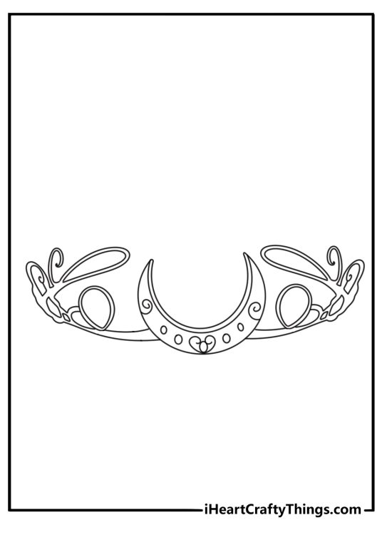 Printable crown coloring page with a fantasy crown and moon shapes