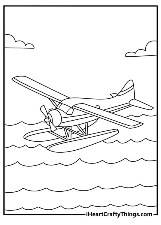 Printable helicopter coloring sheet with floats for landing on water