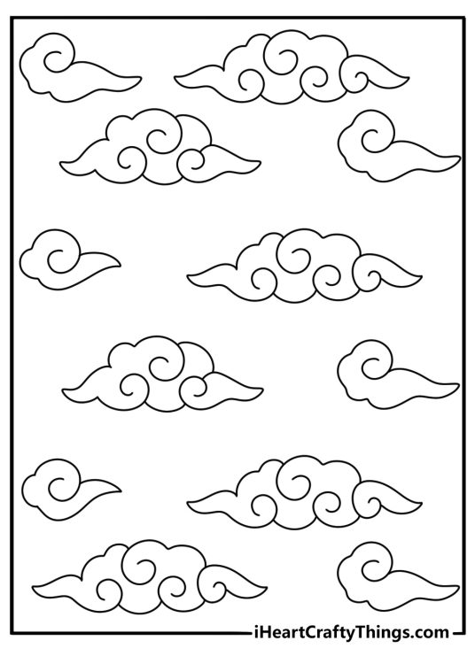 Printable stress relief coloring page with cloud swirl pattern