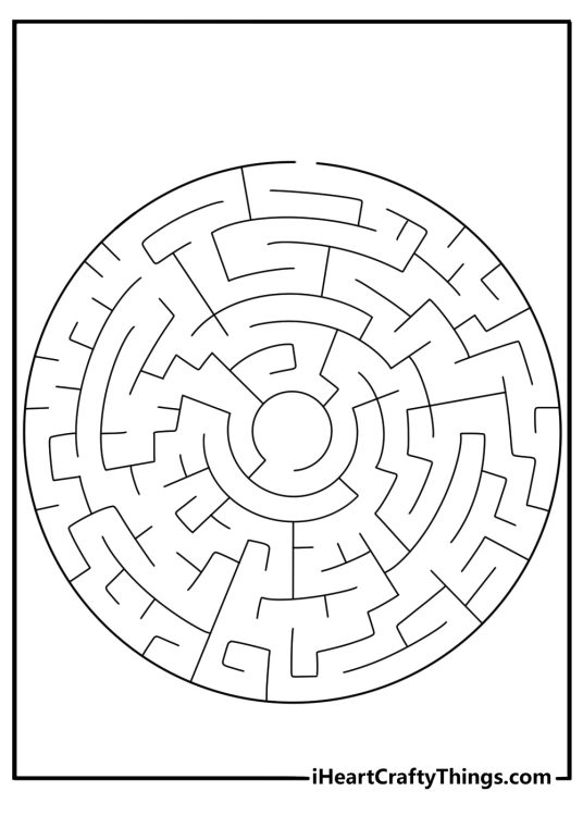 Printable stress relief coloring page with maze path design for focus