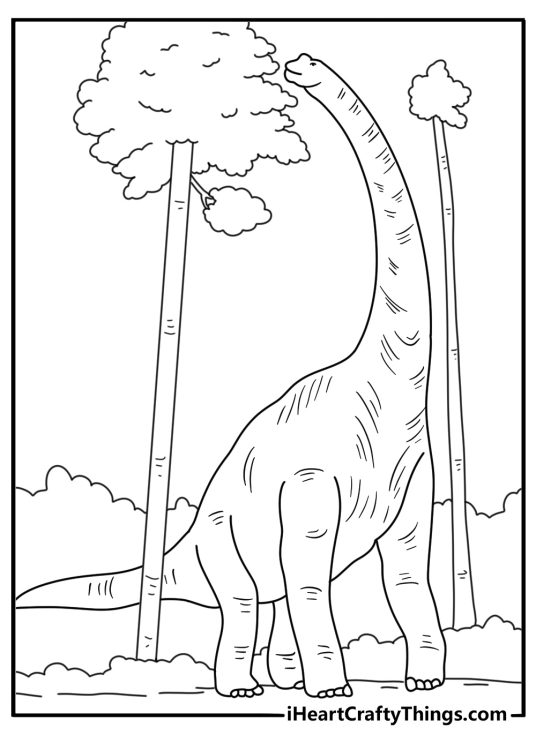 Realistic Jurassic World coloring pages image of Brachiosaurus reaching high tree leaves