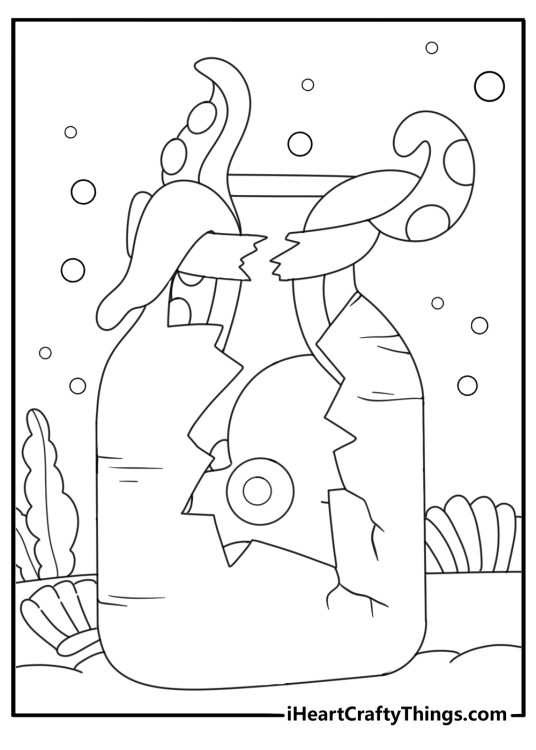 Reef octopus hiding in a clay jar simple coloring page for kids