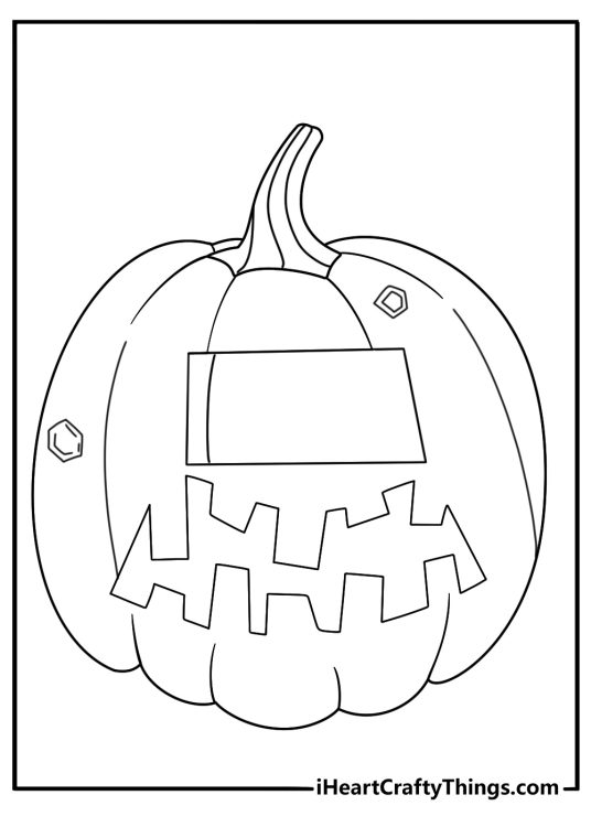 Robot Jack O Lantern coloring sheet with bolts gears and square eyes