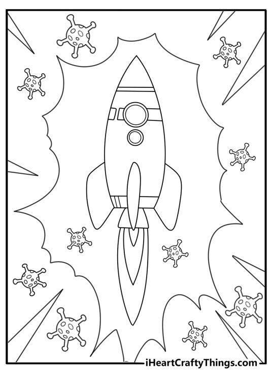 Rocket blasting germs away feel better themed coloring sheet