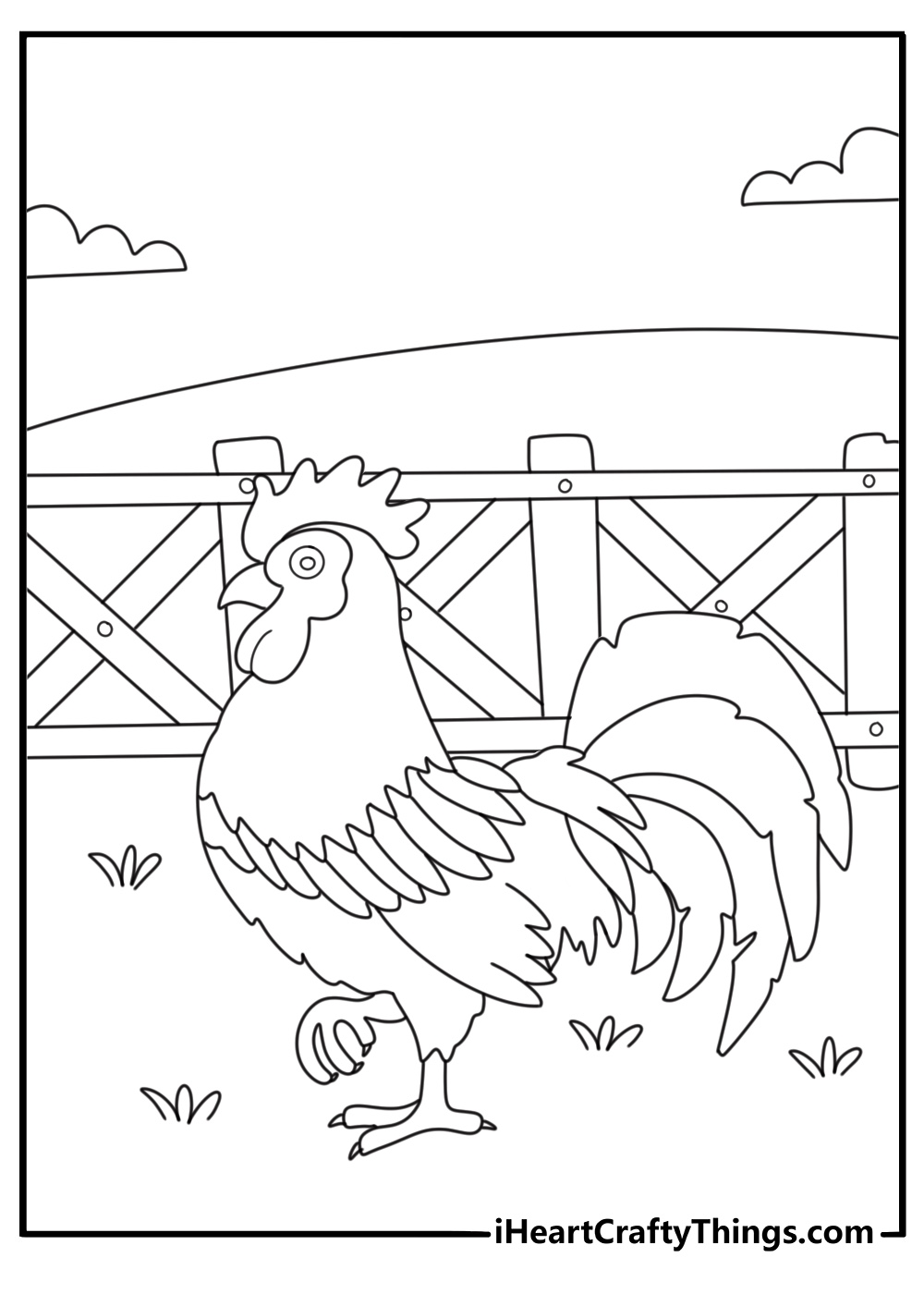 Rooster strutting in barnyard Farm Animal coloring page