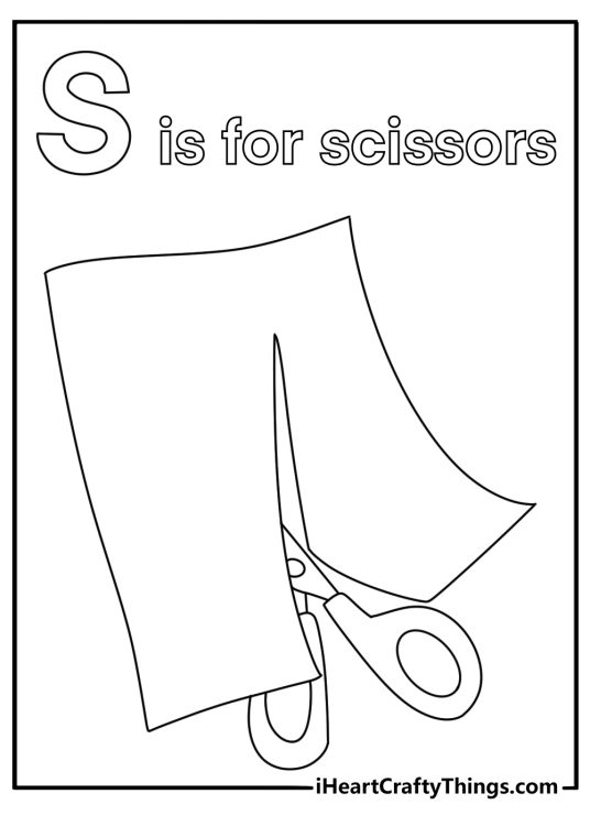 S is for scissors cutting paper simple classroom coloring sheet