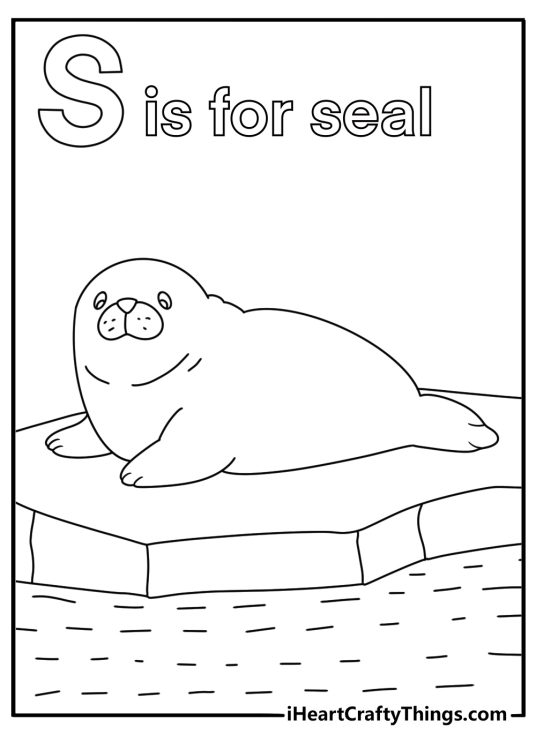 S is for seal resting on ice floe arctic coloring page