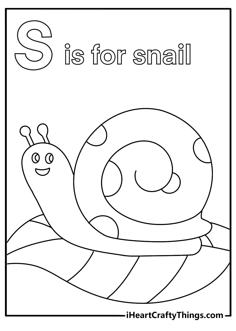 S is for snail on garden leaf cute kawaii coloring page