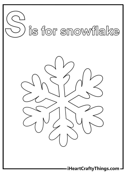 S is for snowflake winter themed coloring page