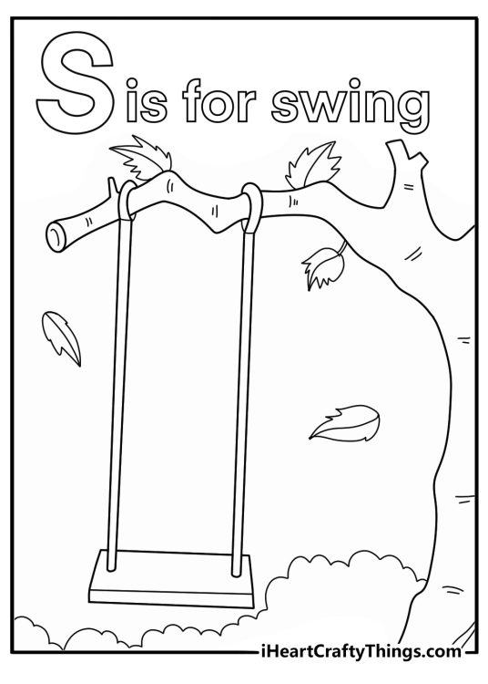 S is for swing hanging from tree branch easy coloring page