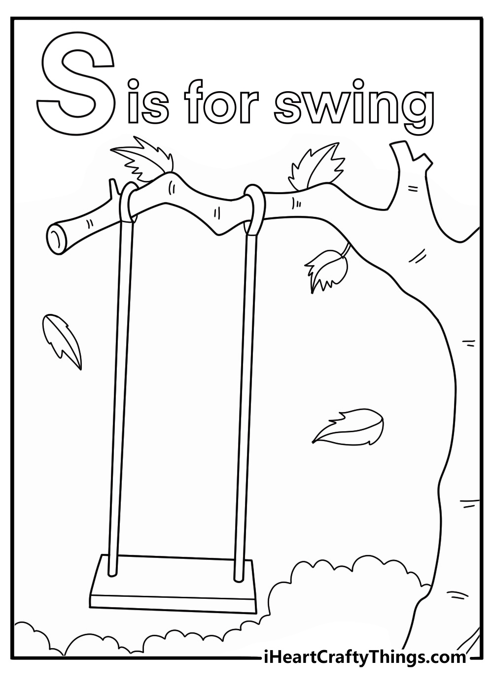 S is for swing hanging from tree branch easy coloring page