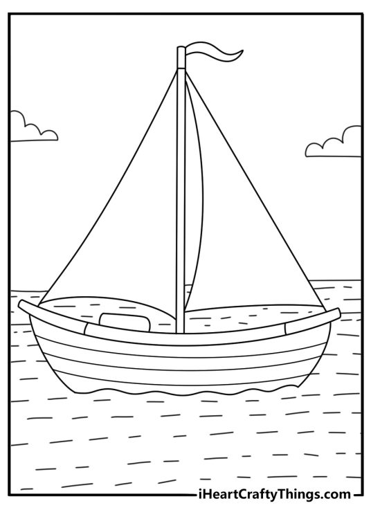 Sail boat coloring page with single mast and curved sail
