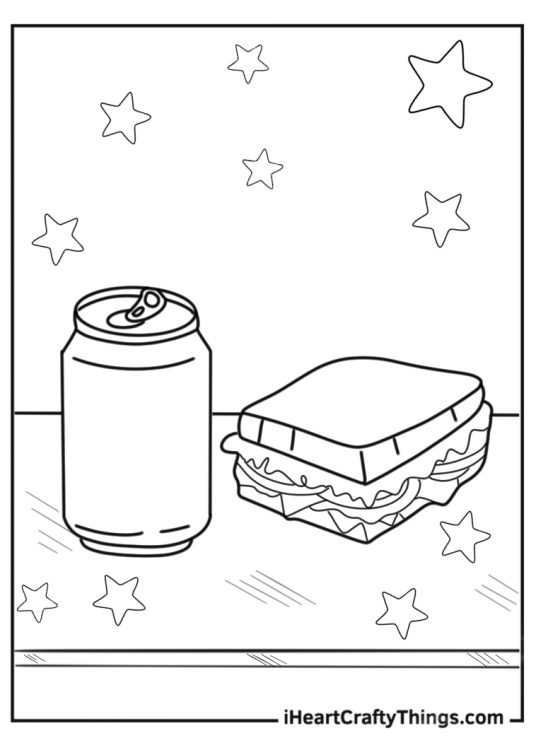 Sandwich And Soda Coloring Page