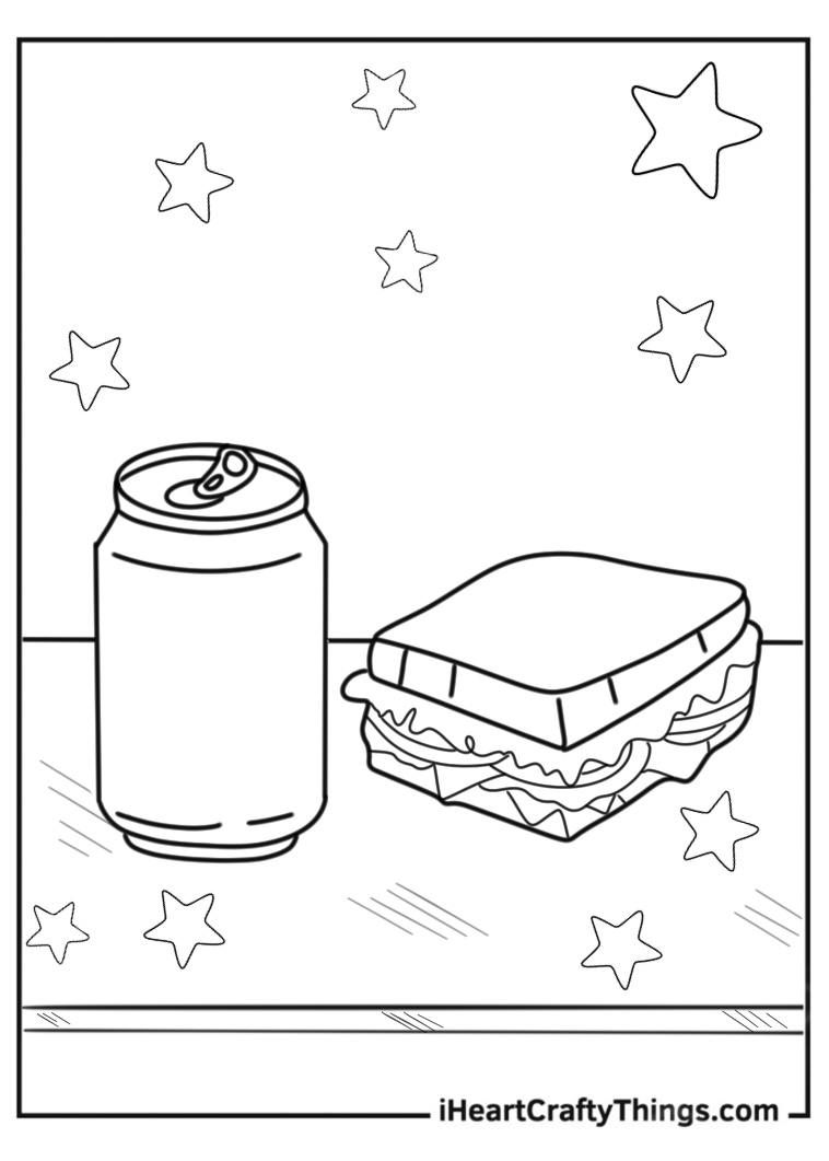 Sandwich And Soda Coloring Page