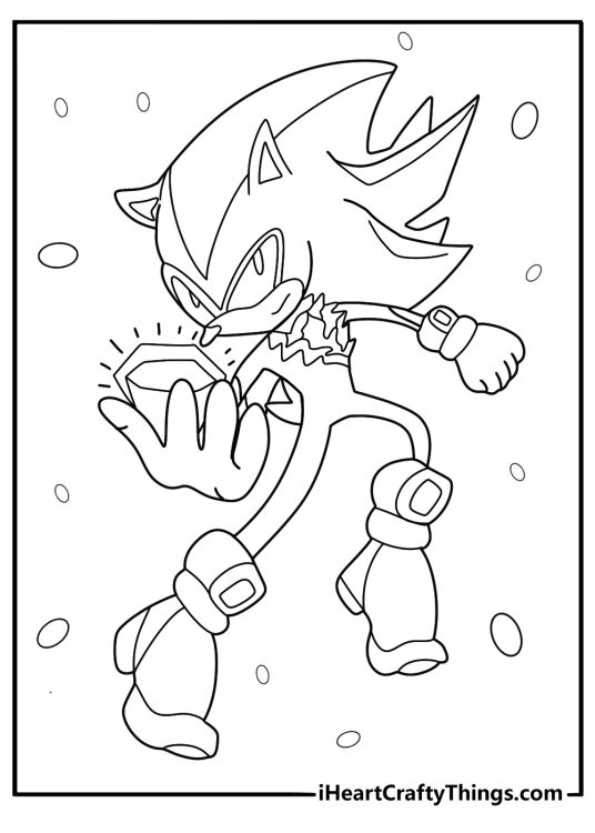 Shadow the Hedgehog holding a Chaos Emerald easy coloring sheet