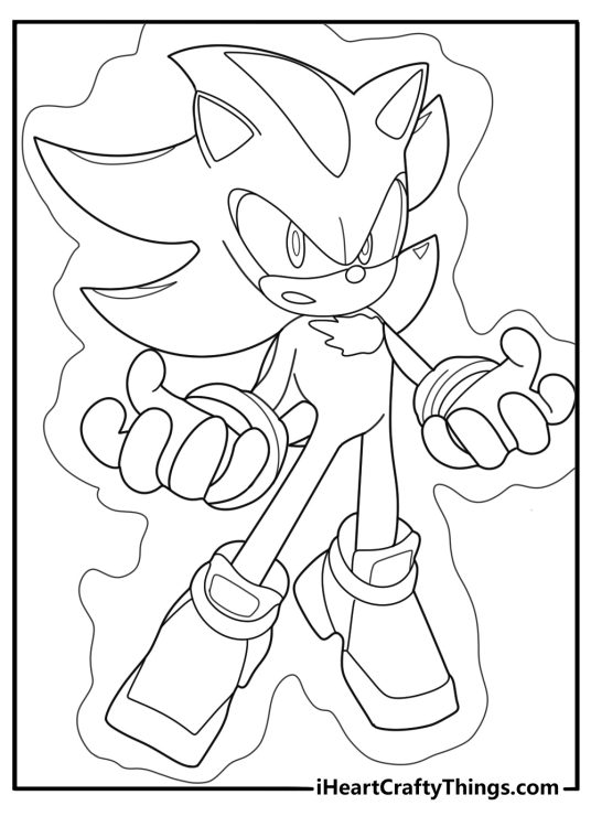 Shadow the Hedgehog in Super Shadow form glowing coloring page for adults