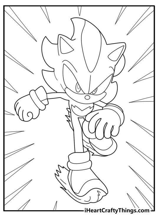 Shadow the Hedgehog running fast with Hover Shoes detailed coloring sheet