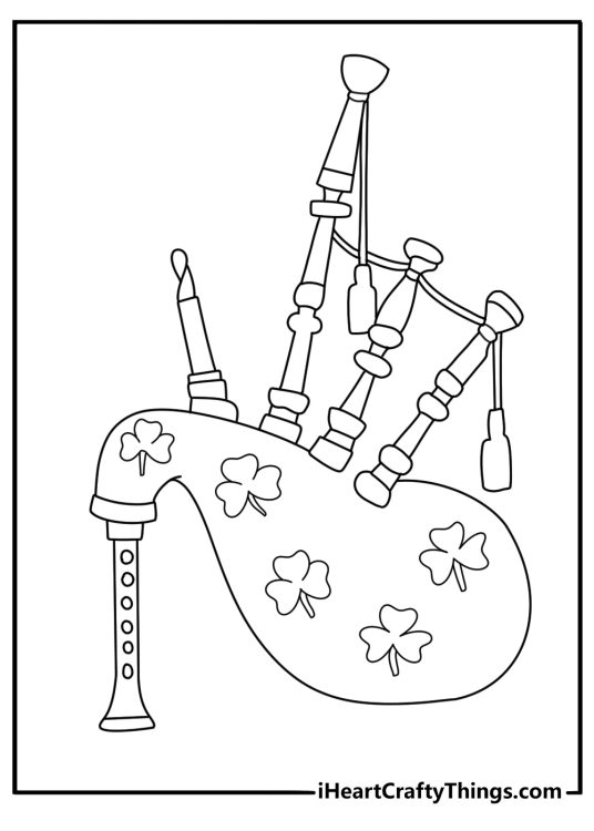 Shamrock and bagpipes music theme coloring page