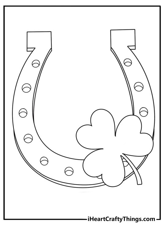 Shamrock and horseshoe lucky symbols coloring page