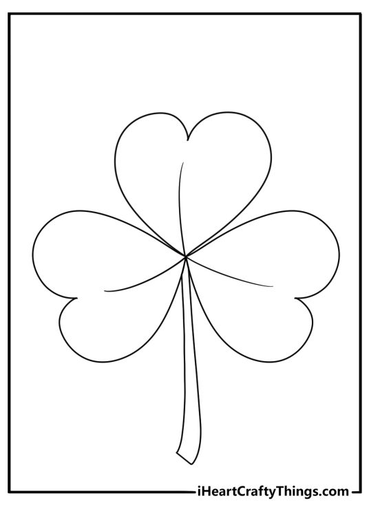Shamrock coloring page with three leaves and thick stem