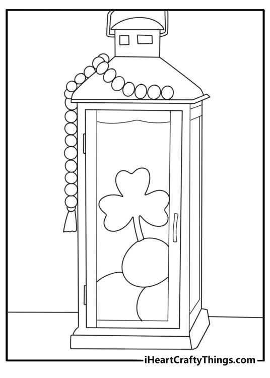 Shamrock in a lantern cozy decor coloring sheet