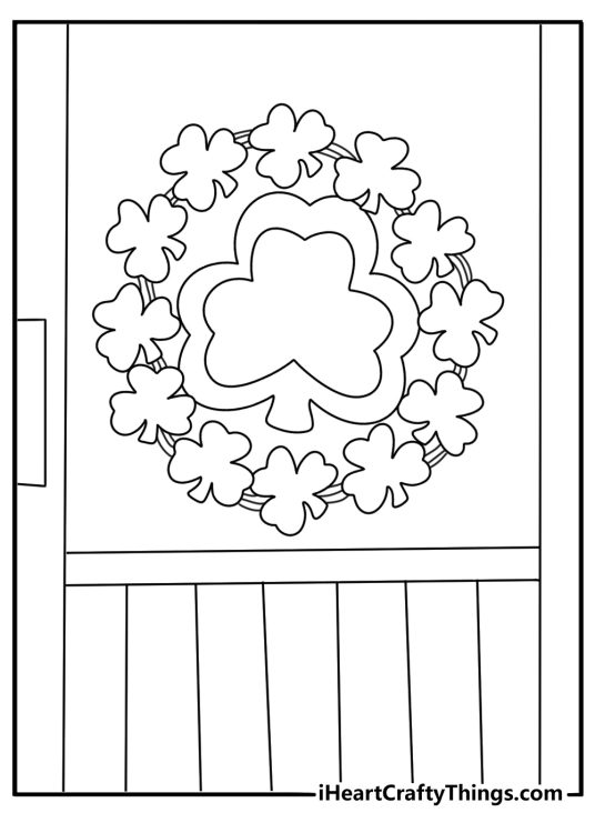 Shamrock wreath on a door simple printable coloring sheet