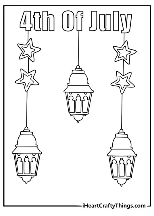 Simple 4th of July coloring page with a lantern and star garland