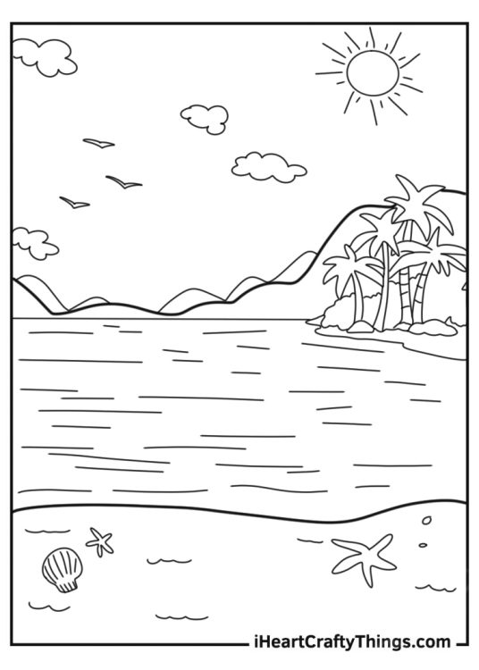 Simple Beach Coloring Page View
