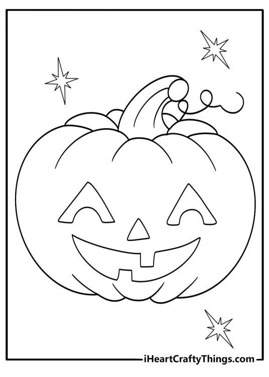 Simple Jack O Lantern coloring page with bold outlines and large spaces for easy coloring