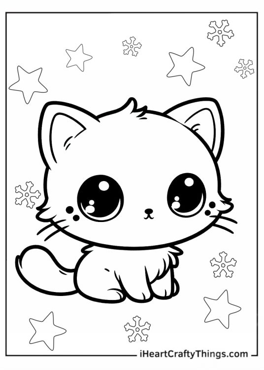 Simple Kitten Coloring Sheet For Kids