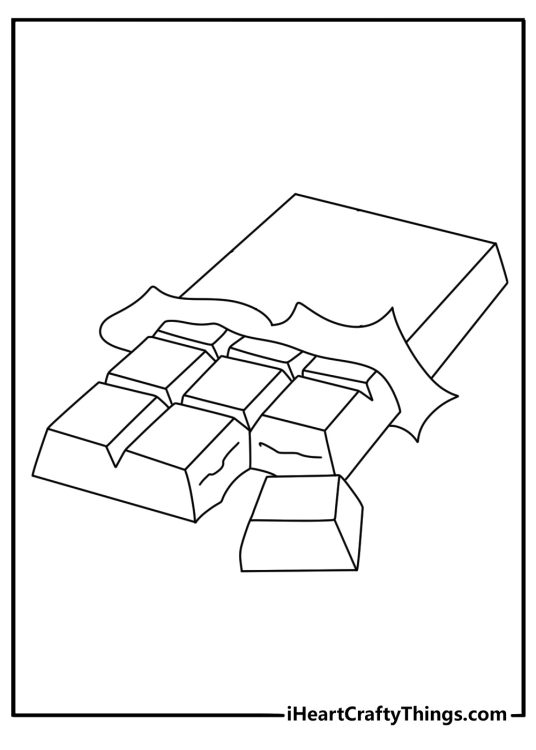 Simple candy bar coloring page with broken chocolate squares