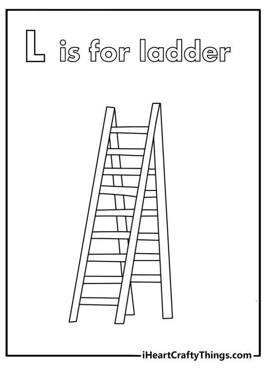 Simple coloring page with the letter L and a tall ladder