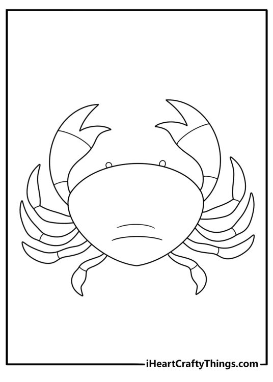 Simple crab coloring page showing top view with clear shell lines